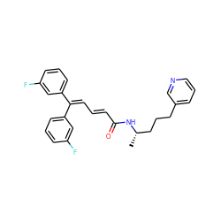 C[C@@H](CCCc1cccnc1)NC(=O)/C=C/C=C(c1cccc(F)c1)c1cccc(F)c1 ZINC000029486434