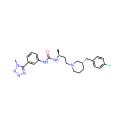 C[C@@H](CCN1CCC[C@@H](Cc2ccc(F)cc2)C1)NC(=O)Nc1cccc(-c2nnnn2C)c1 ZINC000029129998