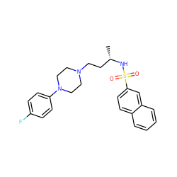 C[C@@H](CCN1CCN(c2ccc(F)cc2)CC1)NS(=O)(=O)c1ccc2ccccc2c1 ZINC000045371278