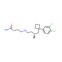 C[C@@H](CCNCCCC(N)=O)CC1(c2ccc(Cl)c(Cl)c2)CCC1 ZINC000199950275