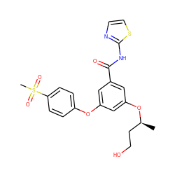 C[C@@H](CCO)Oc1cc(Oc2ccc(S(C)(=O)=O)cc2)cc(C(=O)Nc2nccs2)c1 ZINC000034074261