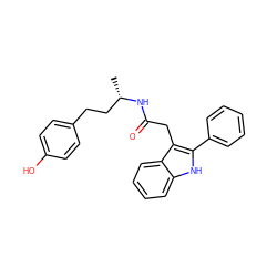 C[C@@H](CCc1ccc(O)cc1)NC(=O)Cc1c(-c2ccccc2)[nH]c2ccccc12 ZINC000028892243