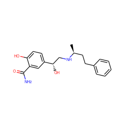 C[C@@H](CCc1ccccc1)NC[C@H](O)c1ccc(O)c(C(N)=O)c1 ZINC000000403010