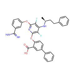 C[C@@H](CCc1ccccc1)Nc1c(F)c(Oc2cccc(C(=N)N)c2)nc(Oc2ccc(-c3ccccc3)cc2C(=O)O)c1F ZINC000028522716