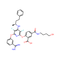 C[C@@H](CCc1ccccc1)Nc1c(F)c(Oc2cccc(C(=N)N)c2)nc(Oc2ccc(C(=O)NCCCCO)cc2C(=O)O)c1F ZINC000028523835