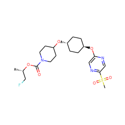 C[C@@H](CF)OC(=O)N1CCC(O[C@H]2CC[C@H](Oc3cnc(S(C)(=O)=O)cn3)CC2)CC1 ZINC000473106452