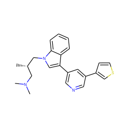 C[C@@H](CN(C)C)Cn1cc(-c2cncc(-c3ccsc3)c2)c2ccccc21 ZINC000013538117