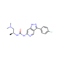 C[C@@H](CN(C)C)NC(=O)Nc1cc2[nH]nc(-c3ccc(F)cc3)c2cn1 ZINC000219758415