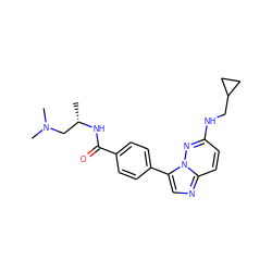 C[C@@H](CN(C)C)NC(=O)c1ccc(-c2cnc3ccc(NCC4CC4)nn23)cc1 ZINC000058592713