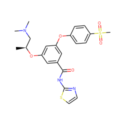 C[C@@H](CN(C)C)Oc1cc(Oc2ccc(S(C)(=O)=O)cc2)cc(C(=O)Nc2nccs2)c1 ZINC000043075137