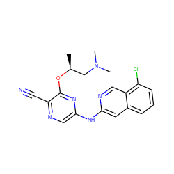 C[C@@H](CN(C)C)Oc1nc(Nc2cc3cccc(Cl)c3cn2)cnc1C#N ZINC000082155425