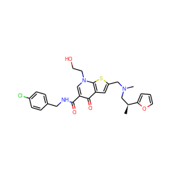 C[C@@H](CN(C)Cc1cc2c(=O)c(C(=O)NCc3ccc(Cl)cc3)cn(CCO)c2s1)c1ccco1 ZINC000028901702