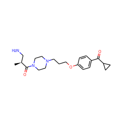 C[C@@H](CN)C(=O)N1CCN(CCCOc2ccc(C(=O)C3CC3)cc2)CC1 ZINC000013444878