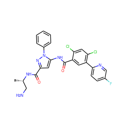 C[C@@H](CN)NC(=O)c1cc(NC(=O)c2cc(-c3ccc(F)cn3)c(Cl)cc2Cl)n(-c2ccccc2)n1 ZINC001772621625