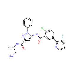 C[C@@H](CN)NC(=O)c1cc(NC(=O)c2cc(-c3ncccc3F)ccc2Cl)n(-c2ccccc2)n1 ZINC001772617714