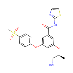 C[C@@H](CN)Oc1cc(Oc2ccc(S(C)(=O)=O)cc2)cc(C(=O)Nc2nccs2)c1 ZINC000043066760