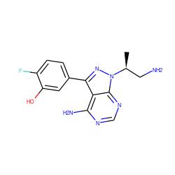 C[C@@H](CN)n1nc(-c2ccc(F)c(O)c2)c2c(N)ncnc21 ZINC000008581910