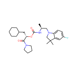 C[C@@H](CN1CC(C)(C)c2cc(F)ccc21)NC(=O)O[C@@H](CC1CCCCC1)C(=O)N1CCCC1 ZINC000014971884