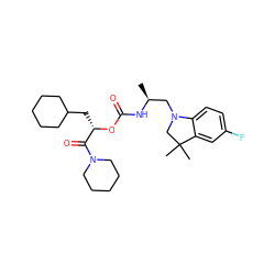 C[C@@H](CN1CC(C)(C)c2cc(F)ccc21)NC(=O)O[C@@H](CC1CCCCC1)C(=O)N1CCCCC1 ZINC000013982256