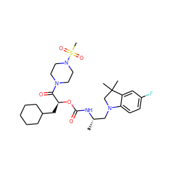 C[C@@H](CN1CC(C)(C)c2cc(F)ccc21)NC(=O)O[C@@H](CC1CCCCC1)C(=O)N1CCN(S(C)(=O)=O)CC1 ZINC000014971902