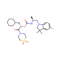 C[C@@H](CN1CC(C)(C)c2cc(F)ccc21)NC(=O)O[C@@H](CC1CCCCC1)C(=O)N1CCS(=O)(=O)CC1 ZINC000014971894