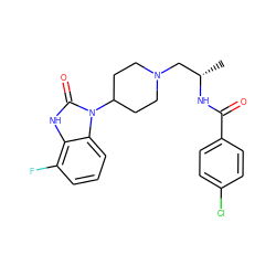 C[C@@H](CN1CCC(n2c(=O)[nH]c3c(F)cccc32)CC1)NC(=O)c1ccc(Cl)cc1 ZINC000040955736