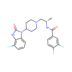 C[C@@H](CN1CCC(n2c(=O)[nH]c3c(F)cccc32)CC1)NC(=O)c1ccc(F)c(F)c1 ZINC000040423413