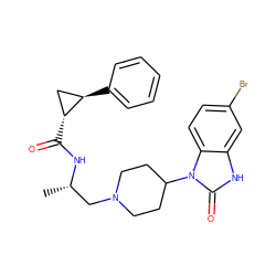 C[C@@H](CN1CCC(n2c(=O)[nH]c3cc(Br)ccc32)CC1)NC(=O)[C@@H]1C[C@H]1c1ccccc1 ZINC000040953486