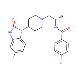 C[C@@H](CN1CCC(n2c(=O)[nH]c3cc(F)ccc32)CC1)NC(=O)c1ccc(Cl)cc1 ZINC000042889888