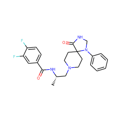 C[C@@H](CN1CCC2(CC1)C(=O)NCN2c1ccccc1)NC(=O)c1ccc(F)c(F)c1 ZINC000040897242