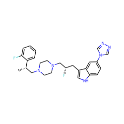 C[C@@H](CN1CCN(C[C@@H](F)Cc2c[nH]c3ccc(-n4cnnc4)cc23)CC1)c1ccccc1F ZINC000022930991