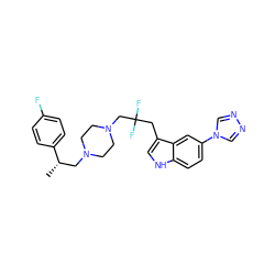 C[C@@H](CN1CCN(CC(F)(F)Cc2c[nH]c3ccc(-n4cnnc4)cc23)CC1)c1ccc(F)cc1 ZINC000022931038