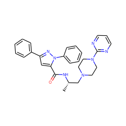 C[C@@H](CN1CCN(c2ncccn2)CC1)NC(=O)c1cc(-c2ccccc2)nn1-c1ccccc1 ZINC000045358485