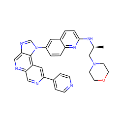 C[C@@H](CN1CCOCC1)Nc1ccc2cc(-n3cnc4cnc5cnc(-c6ccncc6)cc5c43)ccc2n1 ZINC001615957289