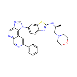 C[C@@H](CN1CCOCC1)Nc1nc2ccc(-n3cnc4cnc5cnc(-c6ccccc6)cc5c43)cc2s1 ZINC001772611310