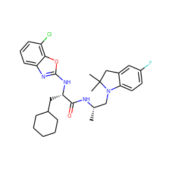 C[C@@H](CN1c2ccc(F)cc2CC1(C)C)NC(=O)[C@H](CC1CCCCC1)Nc1nc2cccc(Cl)c2o1 ZINC000014971618