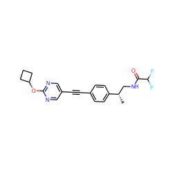 C[C@@H](CNC(=O)C(F)F)c1ccc(C#Cc2cnc(OC3CCC3)nc2)cc1 ZINC000113413883