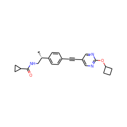 C[C@@H](CNC(=O)C1CC1)c1ccc(C#Cc2cnc(OC3CCC3)nc2)cc1 ZINC000113411091