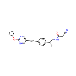 C[C@@H](CNC(=O)CC#N)c1ccc(C#Cc2cnc(OC3CCC3)nc2)cc1 ZINC000142350480