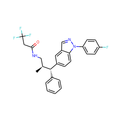 C[C@@H](CNC(=O)CC(F)(F)F)[C@@H](c1ccccc1)c1ccc2c(cnn2-c2ccc(F)cc2)c1 ZINC000096283850