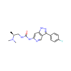 C[C@@H](CNC(=O)Nc1cc2[nH]nc(-c3ccc(F)cc3)c2cn1)N(C)C ZINC000219757588