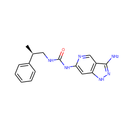 C[C@@H](CNC(=O)Nc1cc2[nH]nc(N)c2cn1)c1ccccc1 ZINC001772657043