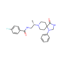 C[C@@H](CNC(=O)c1ccc(F)cc1)N1CCC2(CC1)C(=O)NCN2c1ccccc1 ZINC000299823308