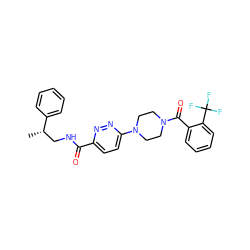 C[C@@H](CNC(=O)c1ccc(N2CCN(C(=O)c3ccccc3C(F)(F)F)CC2)nn1)c1ccccc1 ZINC000095594312