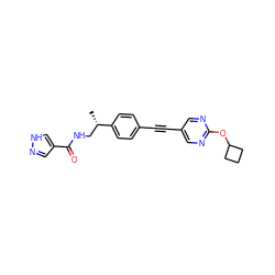 C[C@@H](CNC(=O)c1cn[nH]c1)c1ccc(C#Cc2cnc(OC3CCC3)nc2)cc1 ZINC000113413870