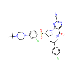 C[C@@H](CNC(=O)c1cnc(C#N)nc1N1CC[C@H](S(=O)(=O)c2ccc(N3CCN(C(C)(C)C)CC3)cc2Cl)C1)c1ccc(Cl)cc1 ZINC000169684979