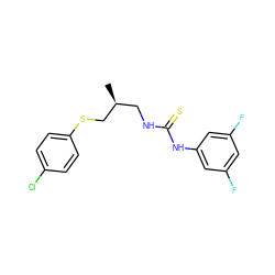 C[C@@H](CNC(=S)Nc1cc(F)cc(F)c1)CSc1ccc(Cl)cc1 ZINC000013544716