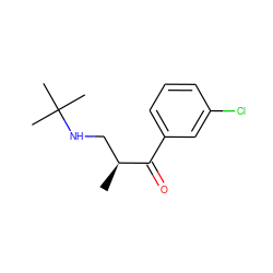 C[C@@H](CNC(C)(C)C)C(=O)c1cccc(Cl)c1 ZINC000045245763