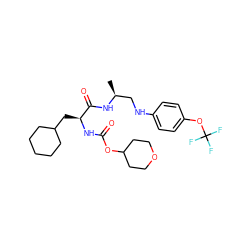 C[C@@H](CNc1ccc(OC(F)(F)F)cc1)NC(=O)[C@H](CC1CCCCC1)NC(=O)OC1CCOCC1 ZINC000014971970