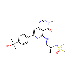 C[C@@H](CNc1nc(-c2ccc(C(C)(C)O)cc2)cc2ncn(C)c(=O)c12)NS(C)(=O)=O ZINC000115622260